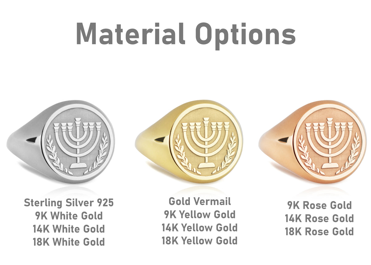 14K Gold Menorah Signet Ring