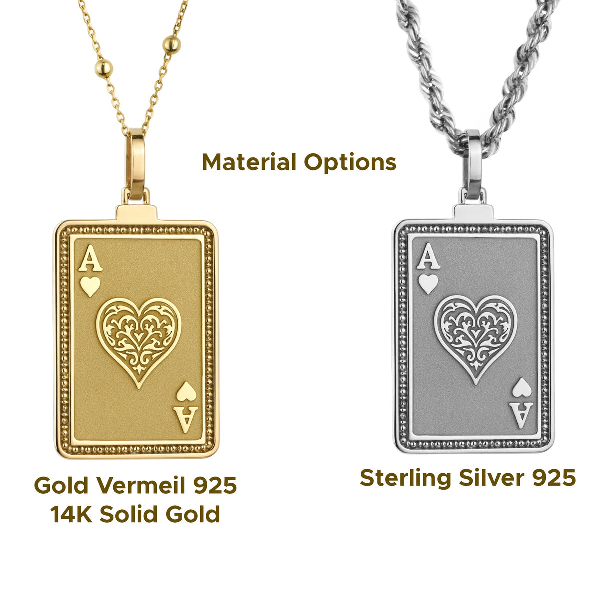 14K Gold Ace of Heart Pendant Necklace