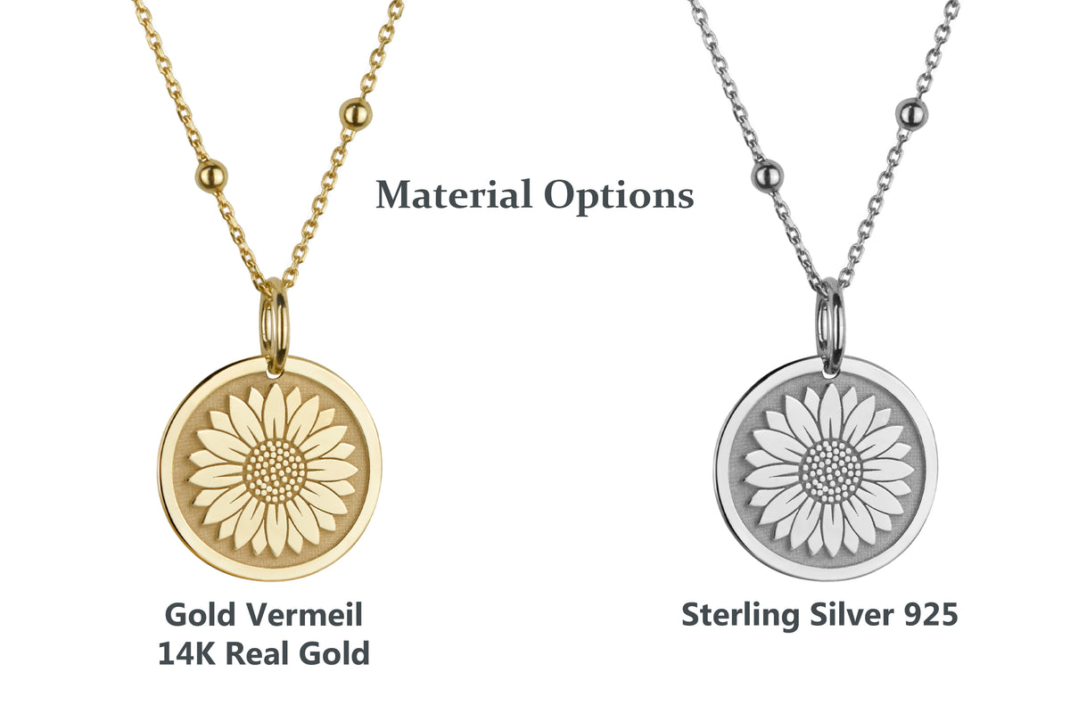 14K Gold Sunflower Pendant Necklace