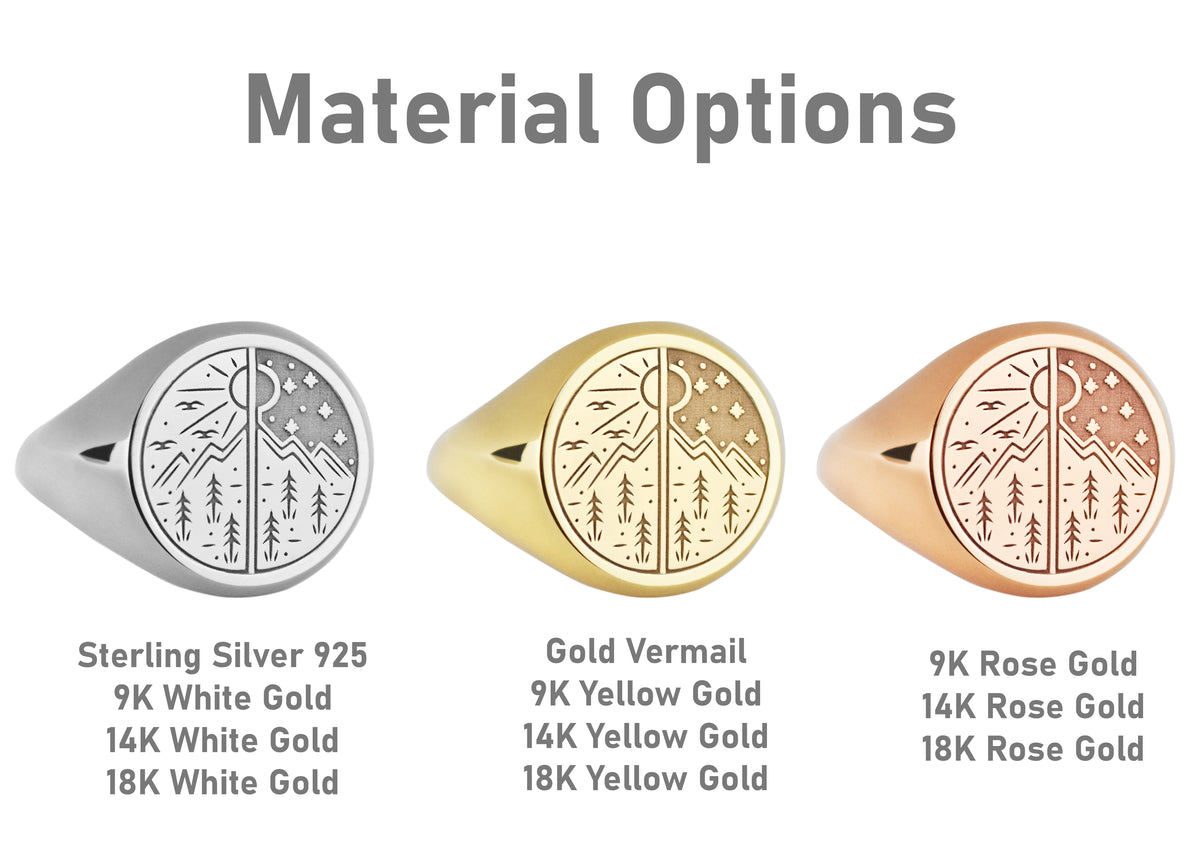 14K Gold Sun and Moon Signet Ring