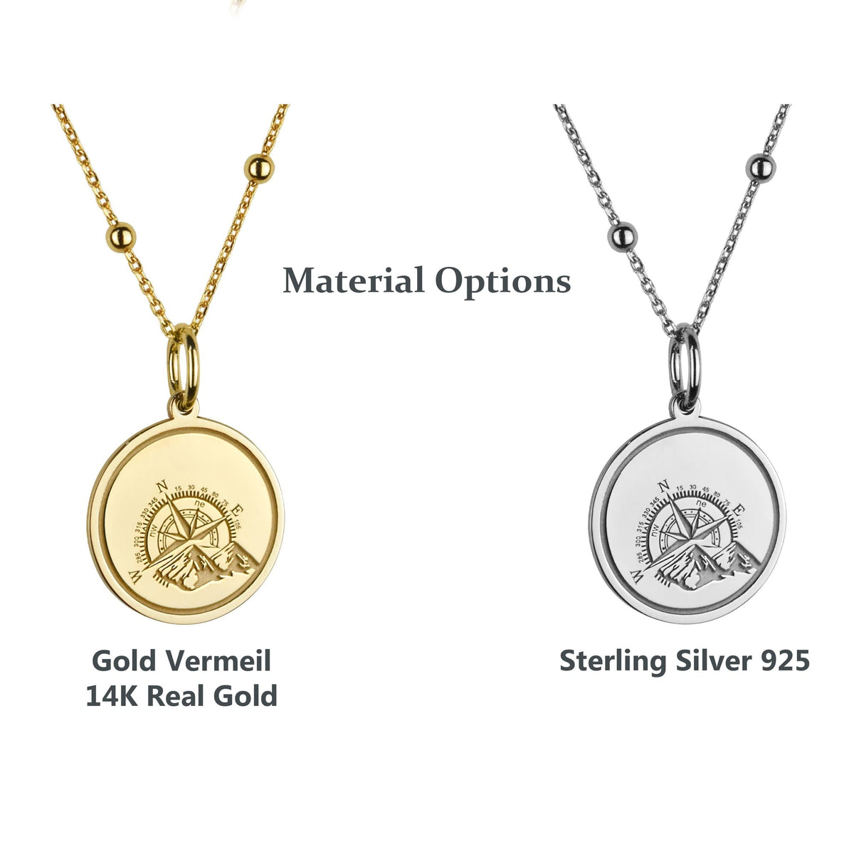 14K Gold Compass Mountain Pendant Necklace