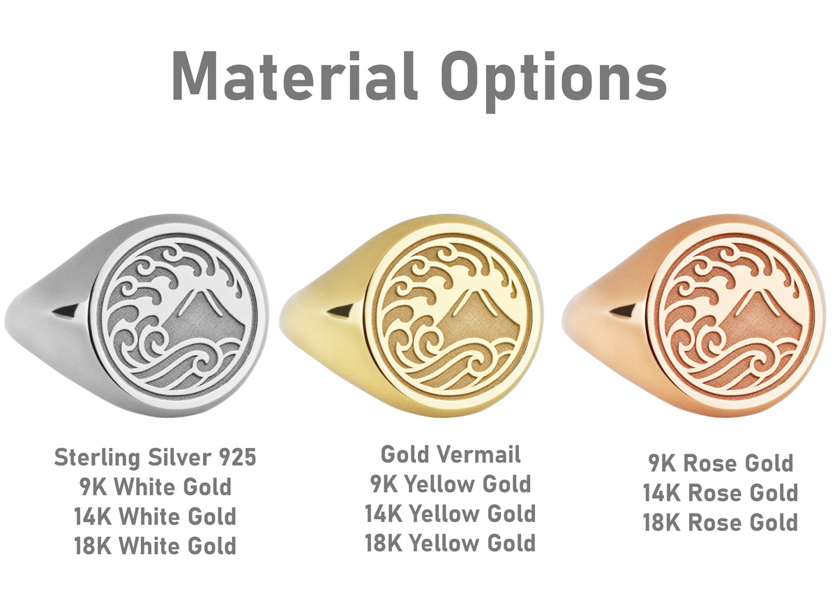 14K Gold Mount Fuji Wave Signet Ring
