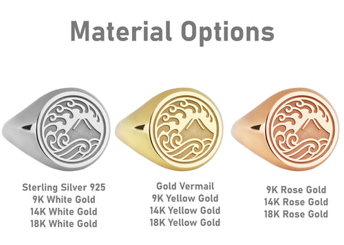 14K Gold Mount Fuji Wave Signet Ring