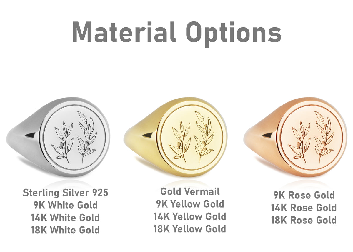 14K Gold Olive Branch Signet Ring