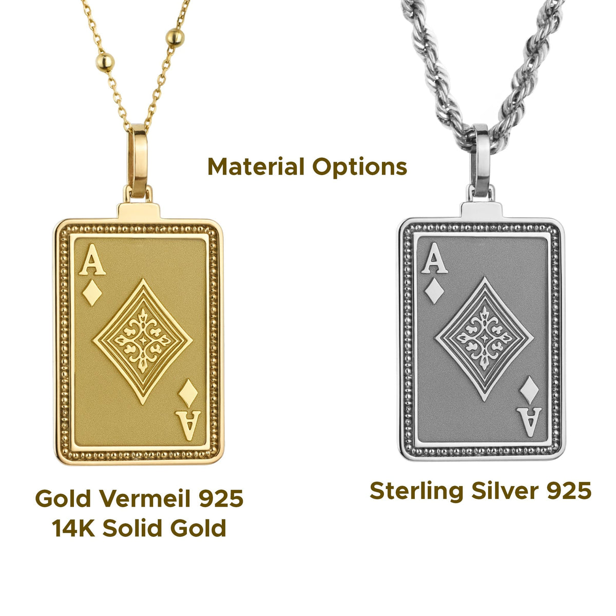 14K Gold Ace of Diamonds Pendant Necklace