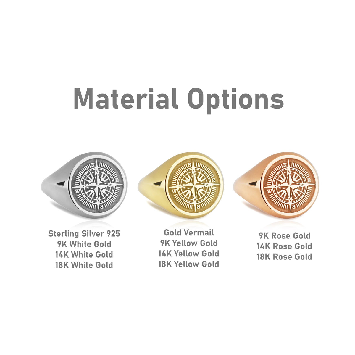14K Gold Compass Signet Ring