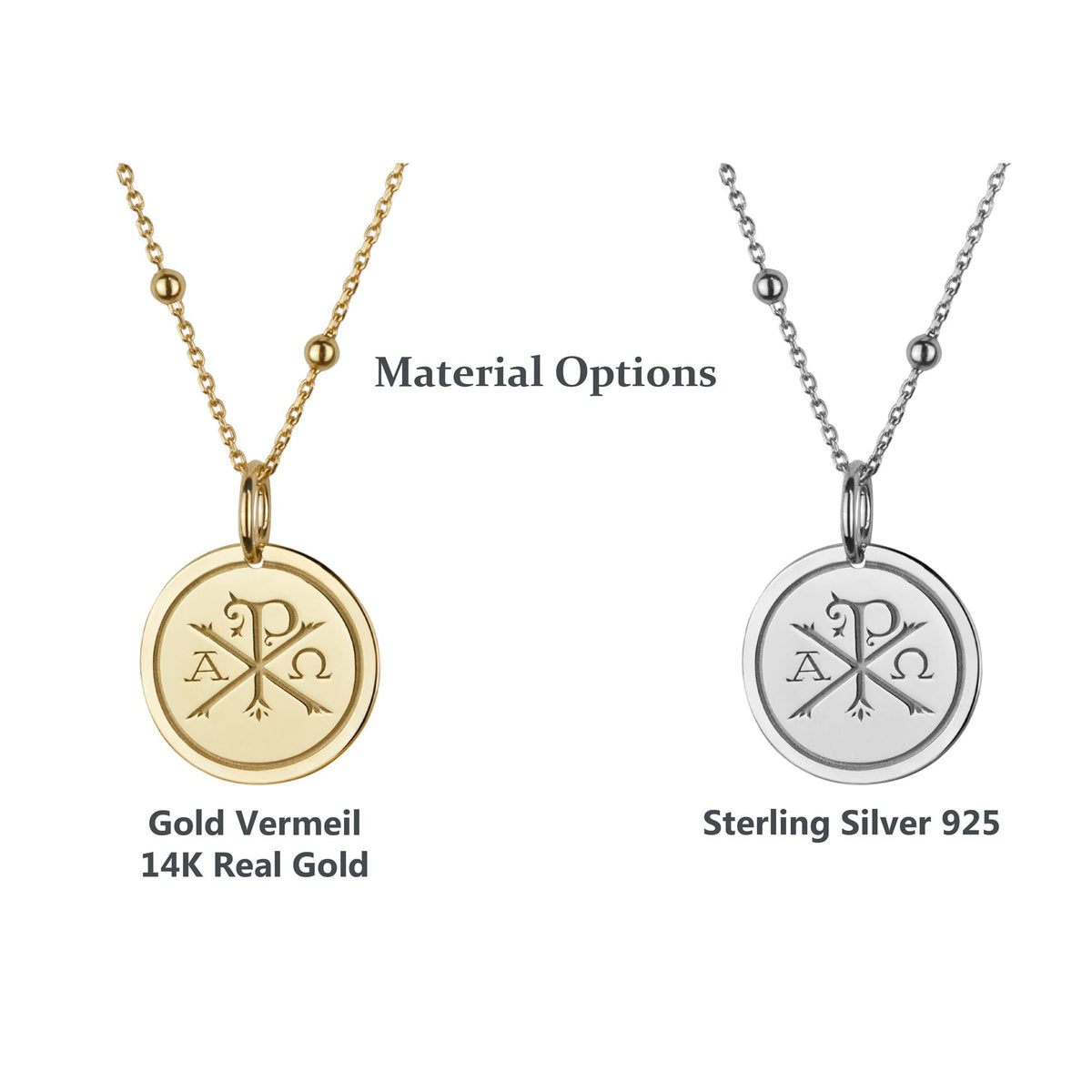14K Gold Chi Rho Alpha Omega Pendant Necklace
