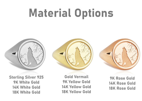 14K Gold Howling Wolf Signet Ring