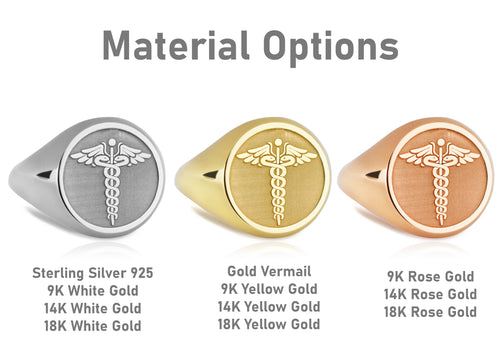14K Gold Caduceus Medical Signet Ring
