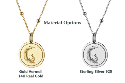 14K Gold Surfer Wave Pendant Necklace