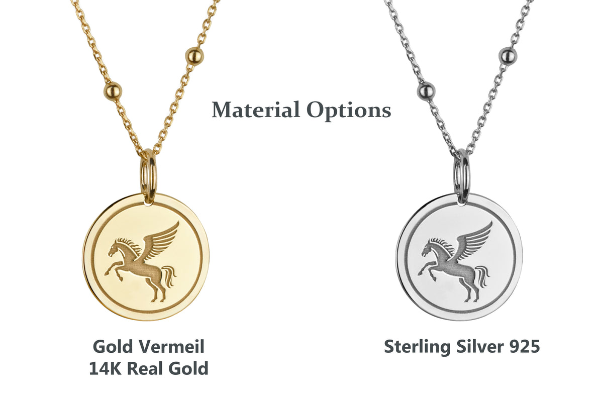 14K Gold Pegasus Winged Horse Pendant Necklace