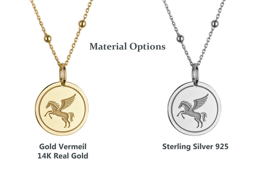 14K Gold Pegasus Winged Horse Pendant Necklace