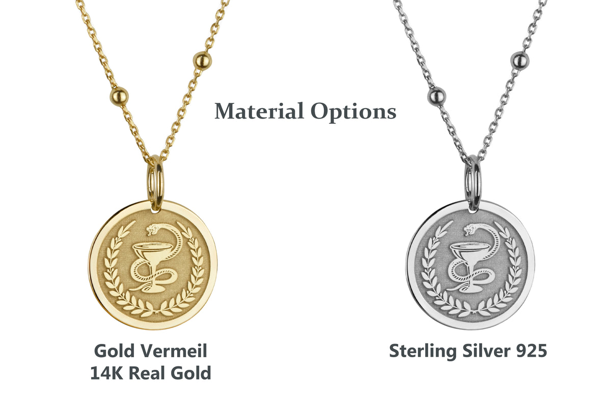 14K Gold Pharmacist Bowl of Hygieia Pendant Necklace