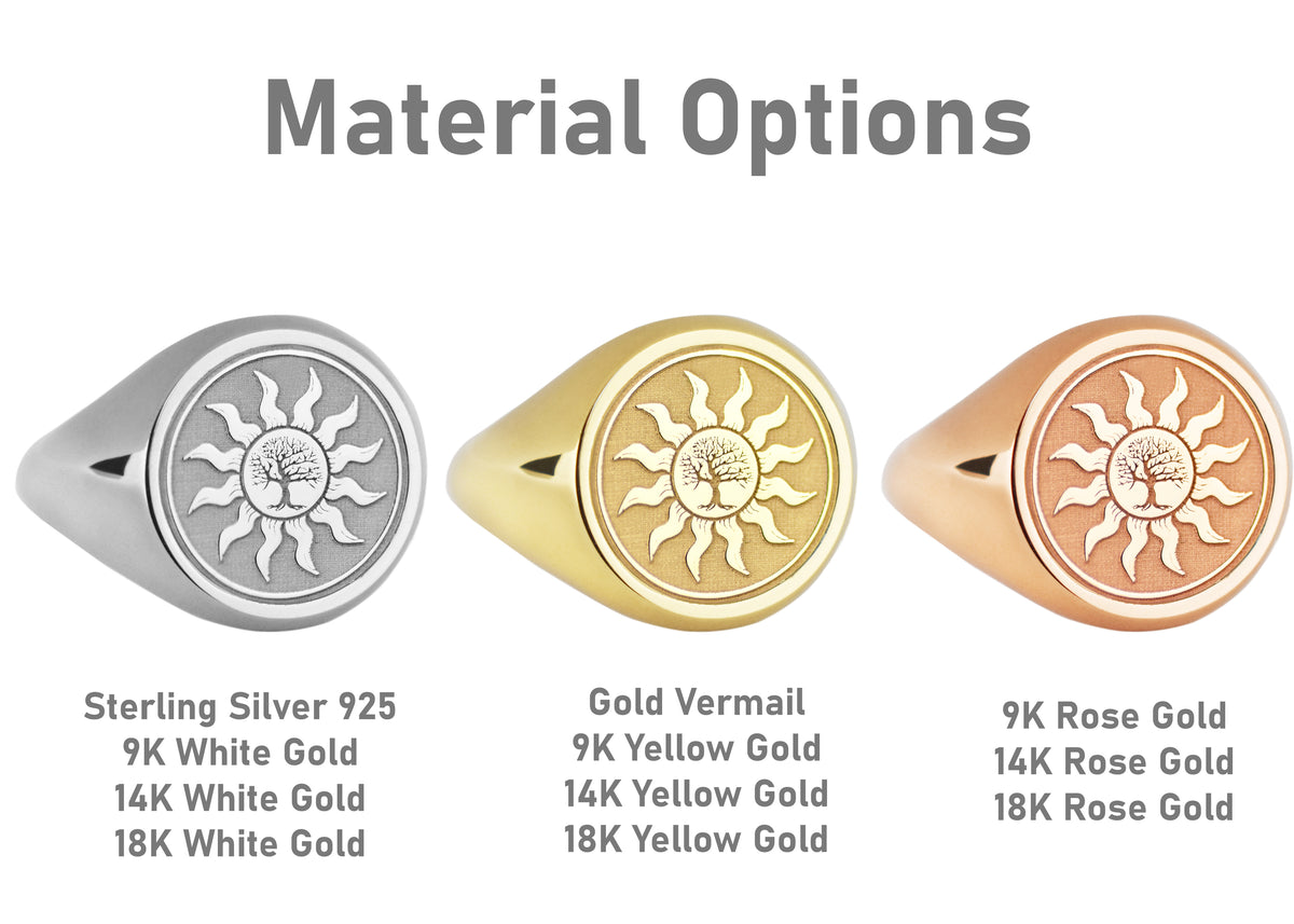 14K Gold Tree of Life Sun Signet Ring