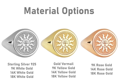 14K Gold Tree of Life Sun Signet Ring