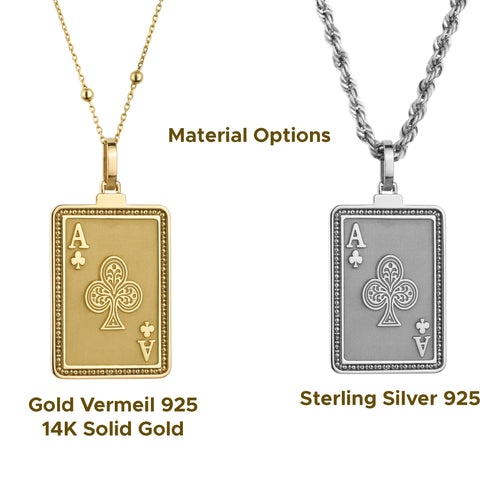 14K Gold Ace of Clubs Pendant Necklace