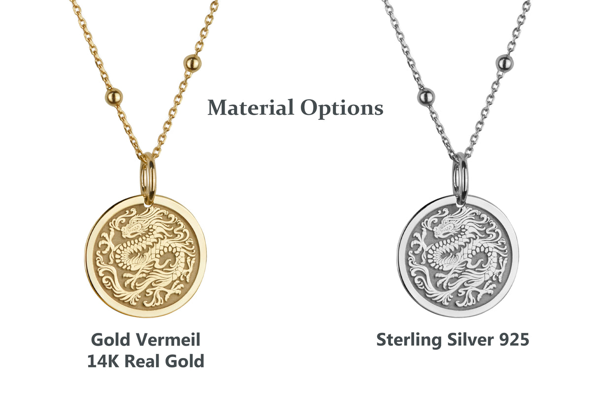 14K Gold Chinese Dragon Pendant Necklace