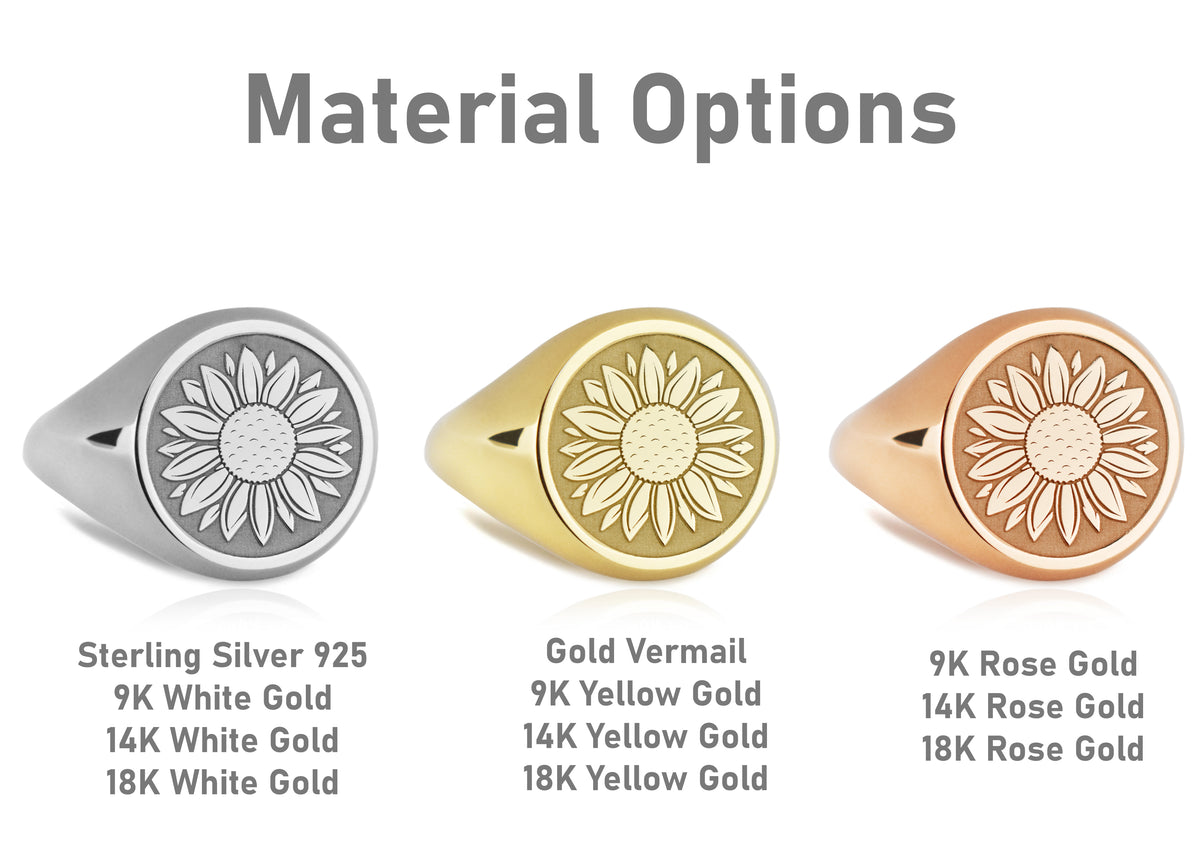 14K Gold Sunflower Signet Ring