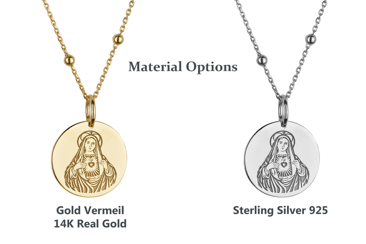 14K Gold Heart of Mary Pendant Necklace