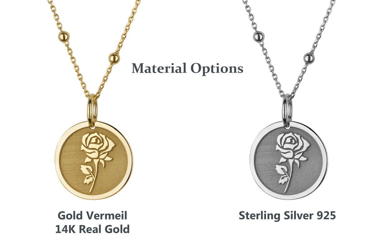 14K Gold Rose Flower Pendant Necklace