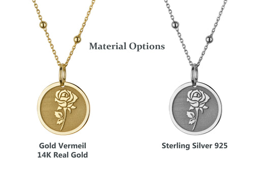 14K Gold Rose Flower Pendant Necklace