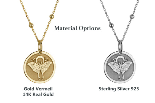 14K Gold Luna Moth Moon Pendant Necklace