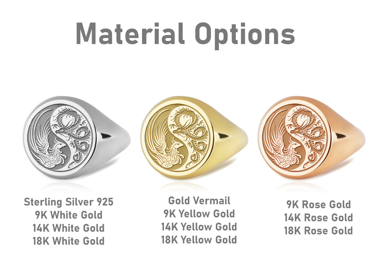 14K Gold Dragon & Phoenix Yin Yang Signet Ring