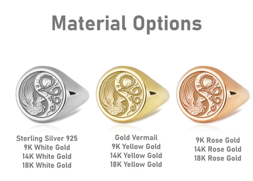 14K Gold Dragon & Phoenix Yin Yang Signet Ring