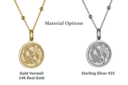 14K Gold Koi Fish Yin Yang Pendant Necklace