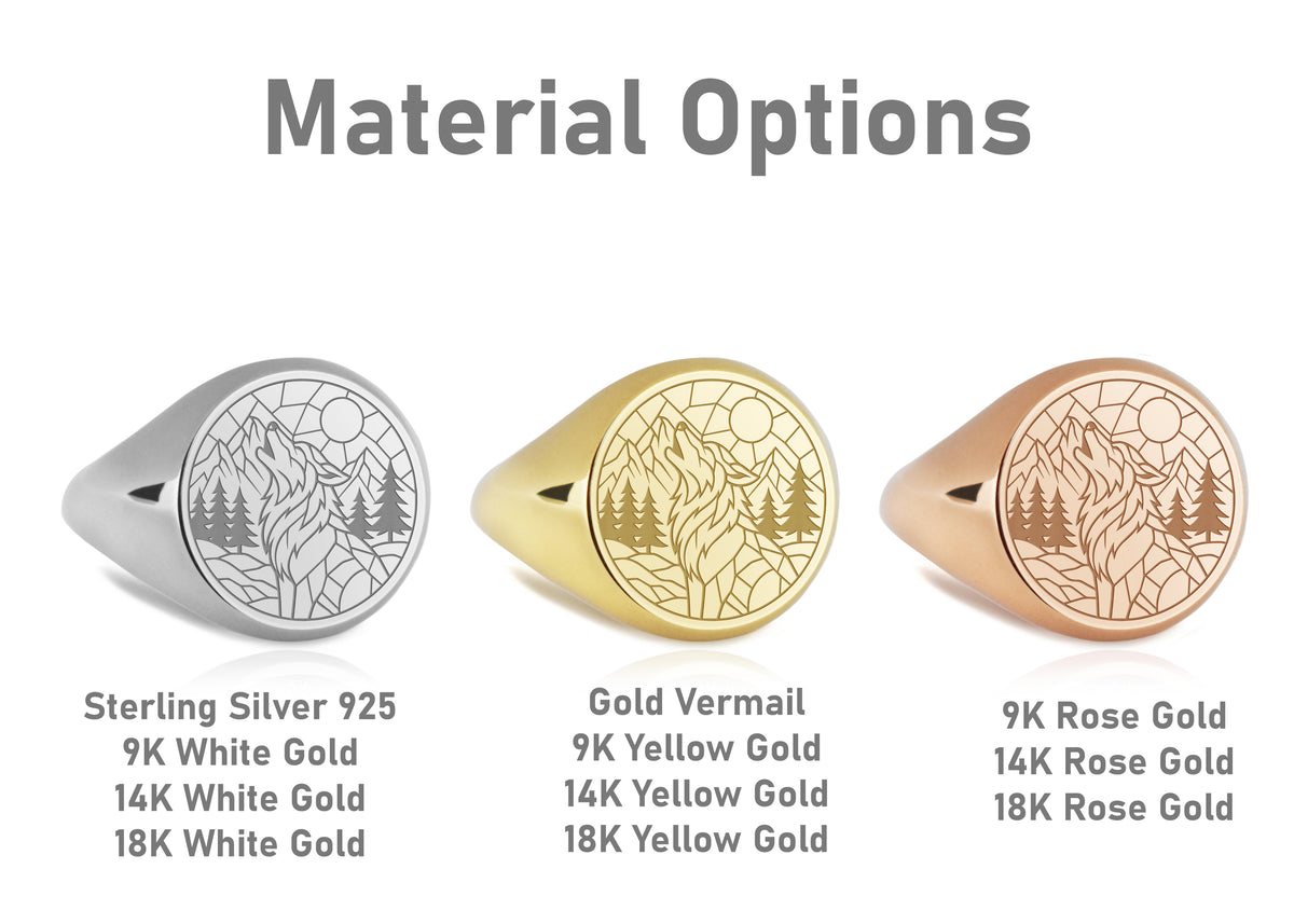 14K Gold Wolf Signet Ring