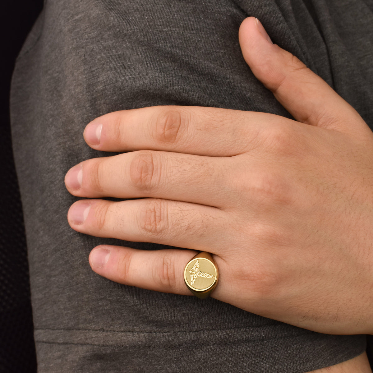 14K Gold Caduceus Medical Signet Ring