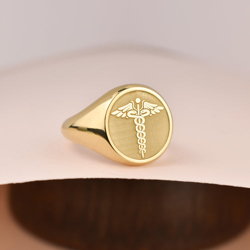 14K Gold Caduceus Medical Signet Ring
