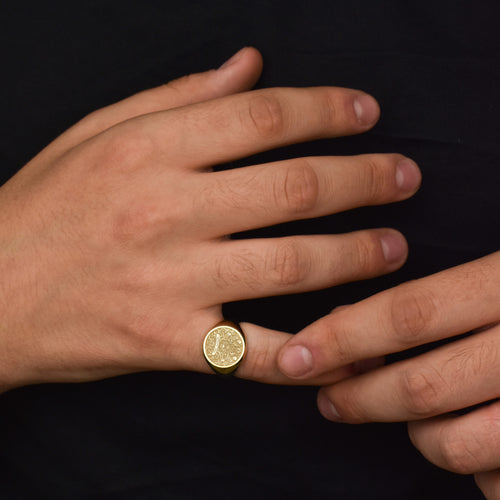 14K Gold Memento Mori Skeleton Signet Ring