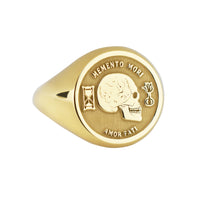 14K Gold Memento Mori Skull Signet Ring