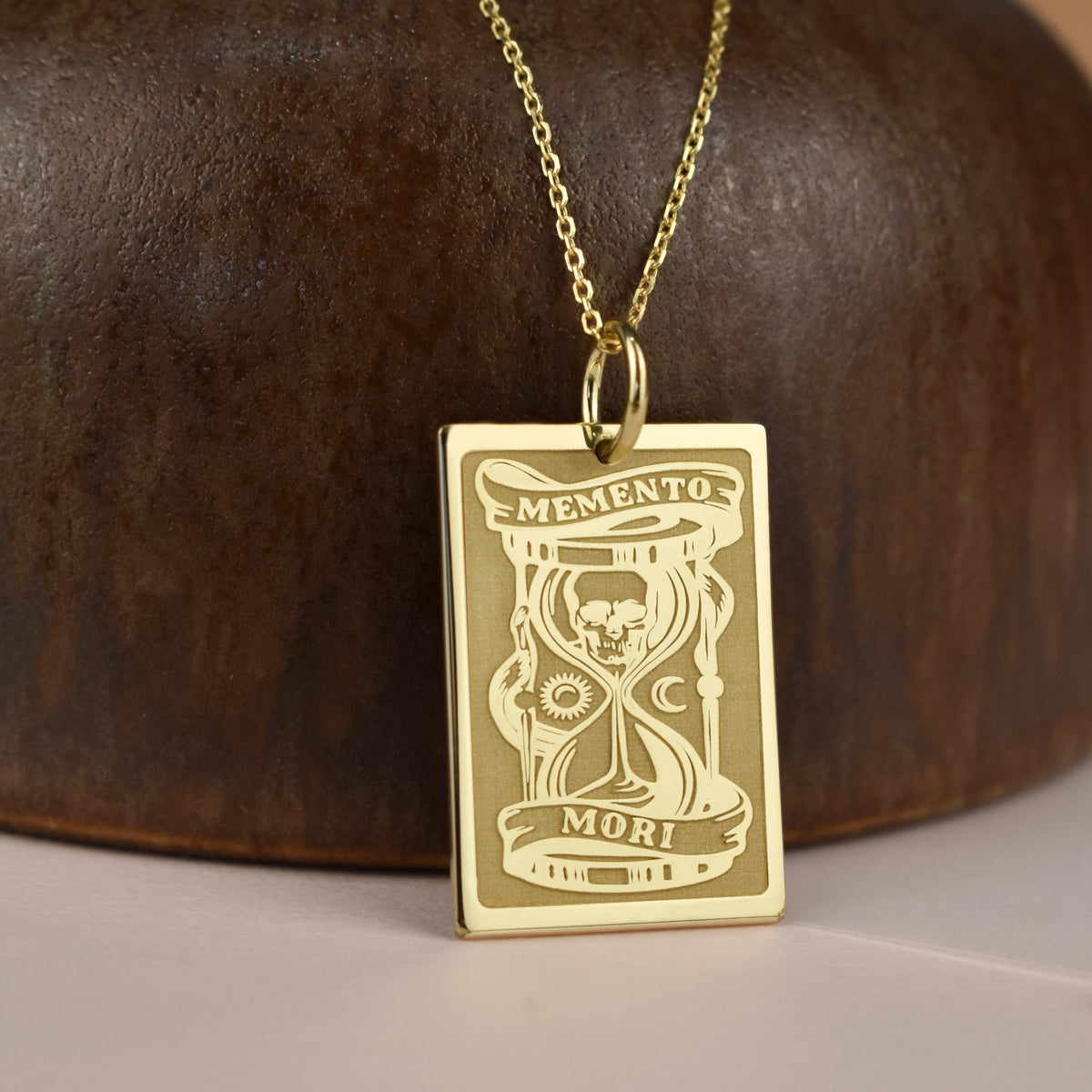 14K Gold Memento Mori Hourglass Pendant Necklace
