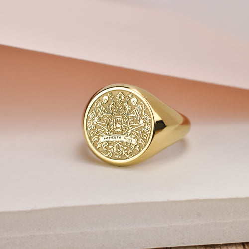 14K Gold Memento Mori Skeleton Signet Ring