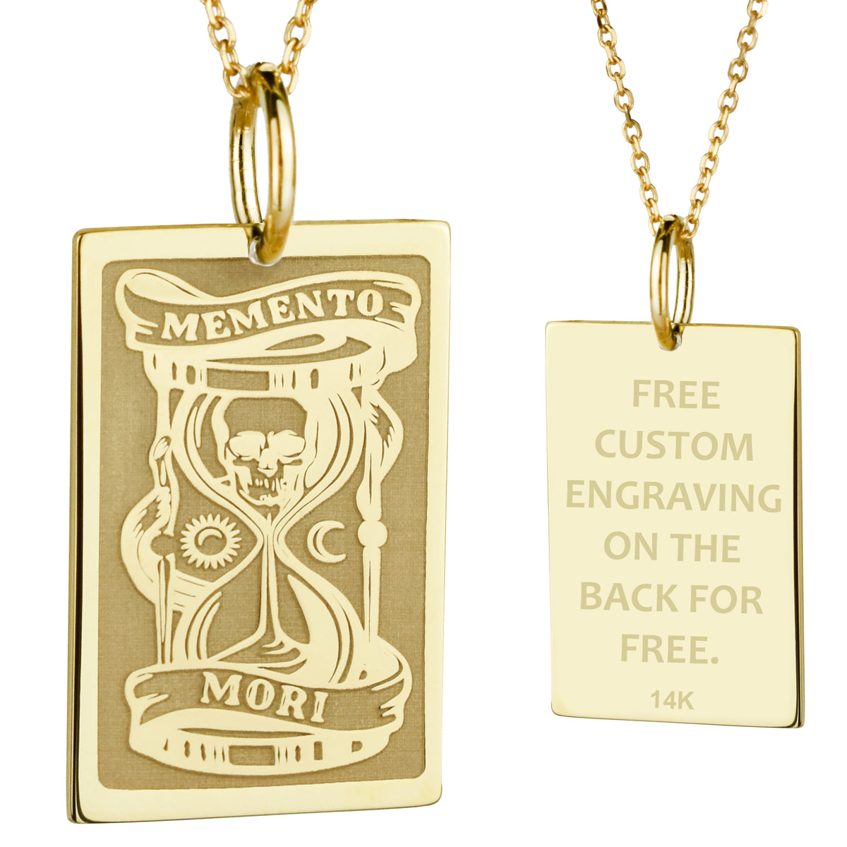 14K Gold Memento Mori Hourglass Pendant Necklace