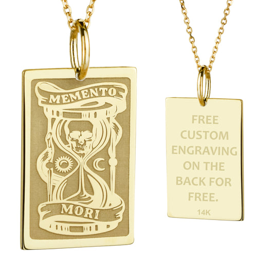 14K Gold Memento Mori Hourglass Pendant Necklace
