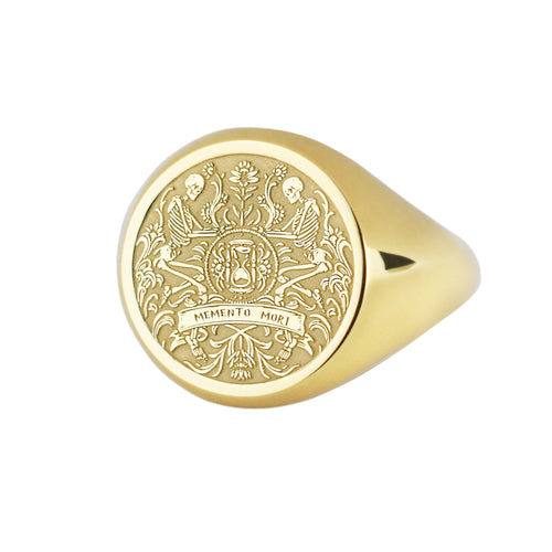 14K Gold Memento Mori Skeleton Signet Ring