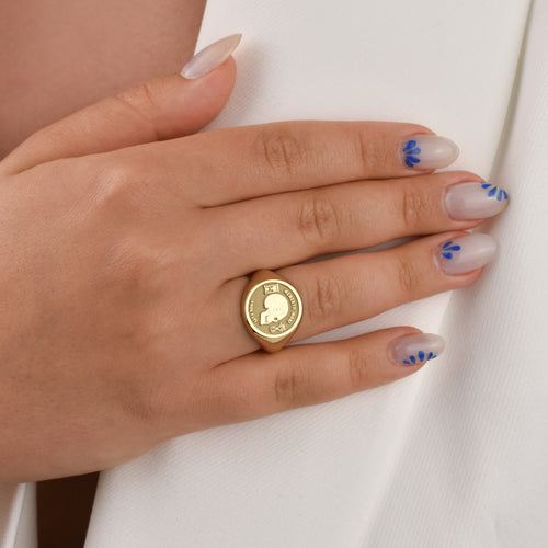 14K Gold Memento Mori Skull Signet Ring
