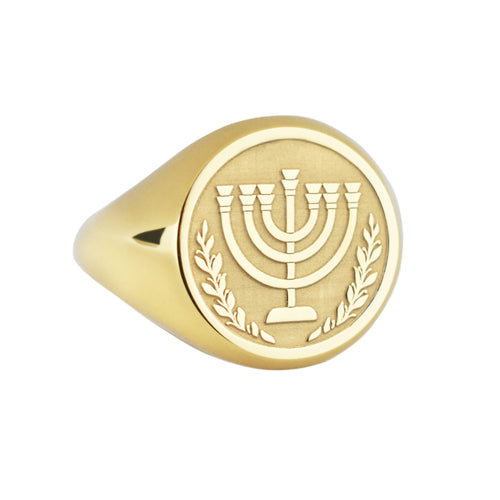 14K Gold Menorah Signet Ring
