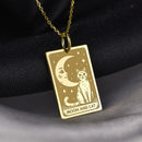 14K Gold Moon and Cat Pendant Necklace