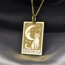 14K Gold Moon and Cat Pendant Necklace