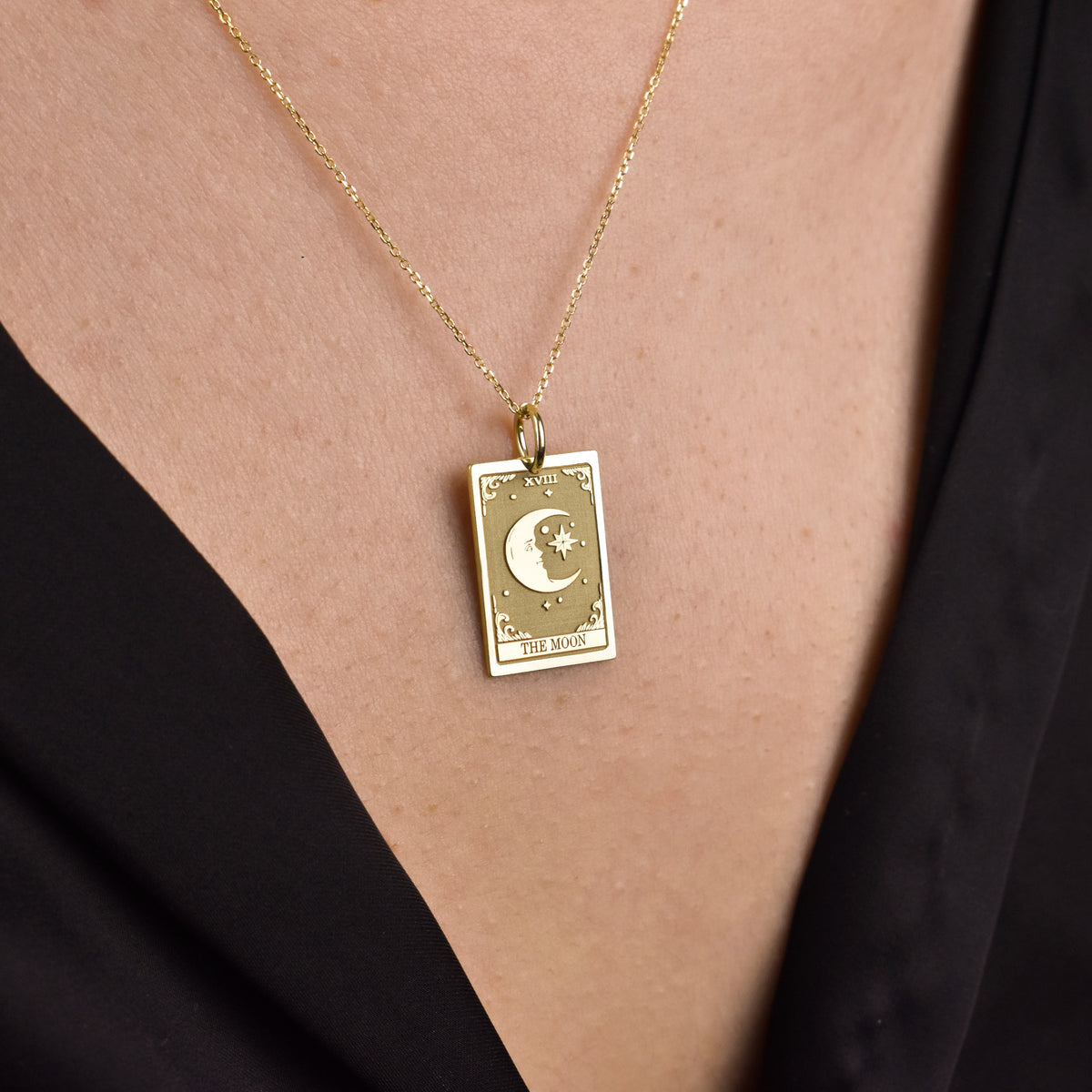 14K Gold Moon Tarot Card Pendant Necklace