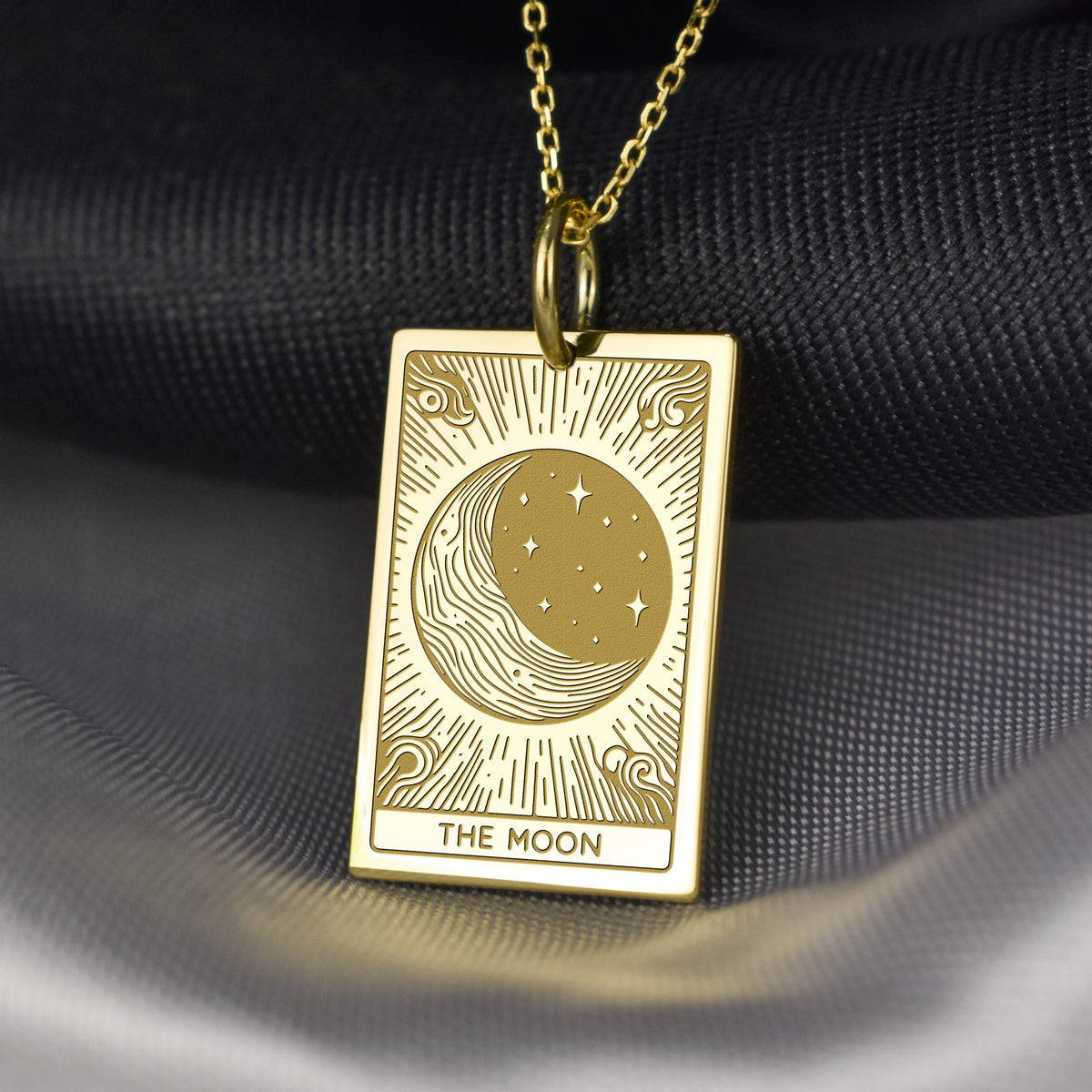 14K Gold Moon Tarot Card Pendant Necklace