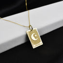 14K Gold Moon Tarot Card Pendant Necklace