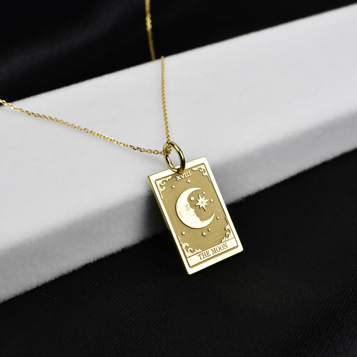 14K Gold Moon Tarot Card Pendant Necklace