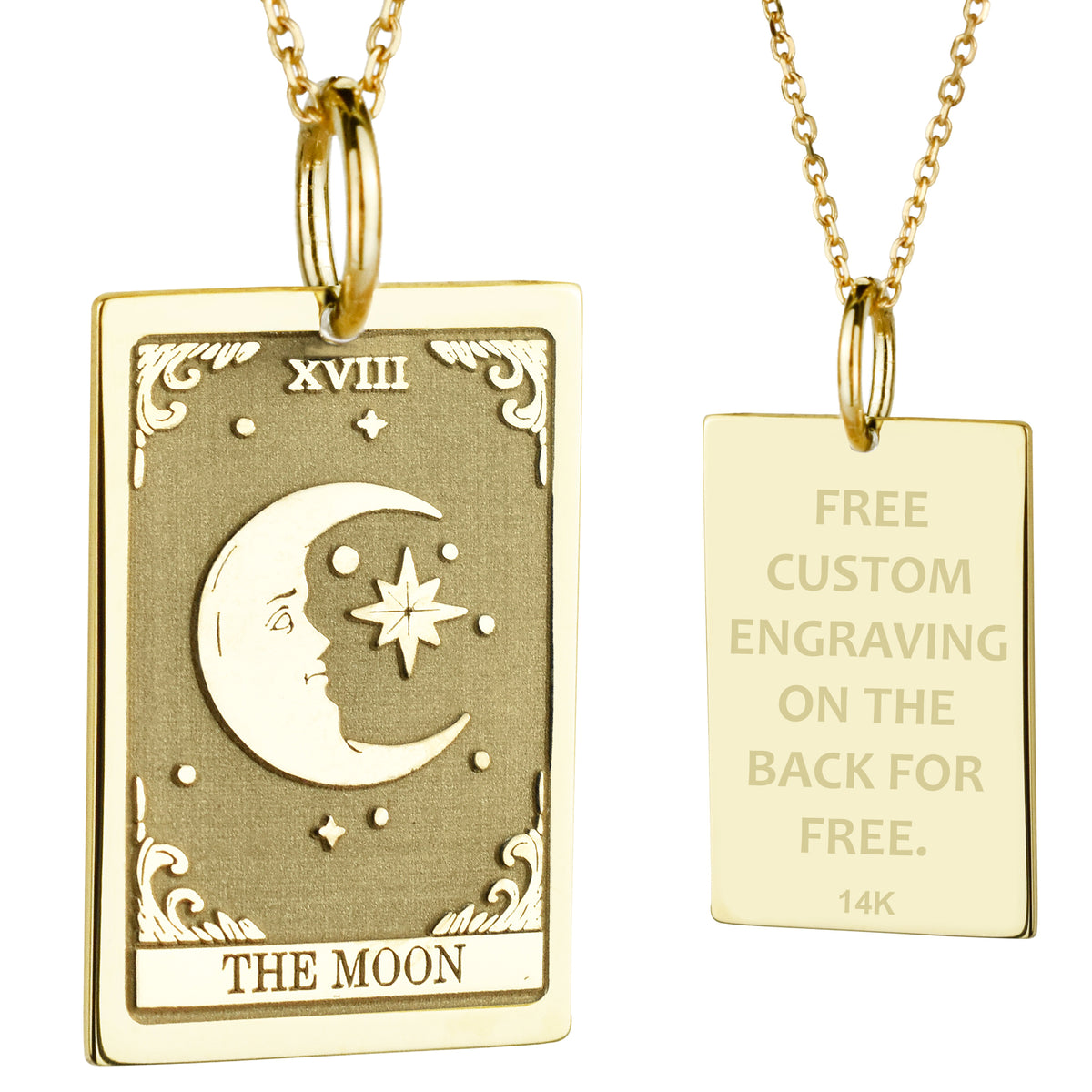 14K Gold Moon Tarot Card Pendant Necklace