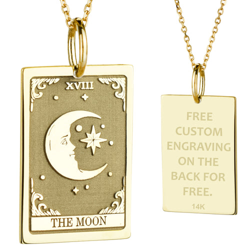 14K Gold Moon Tarot Card Pendant Necklace