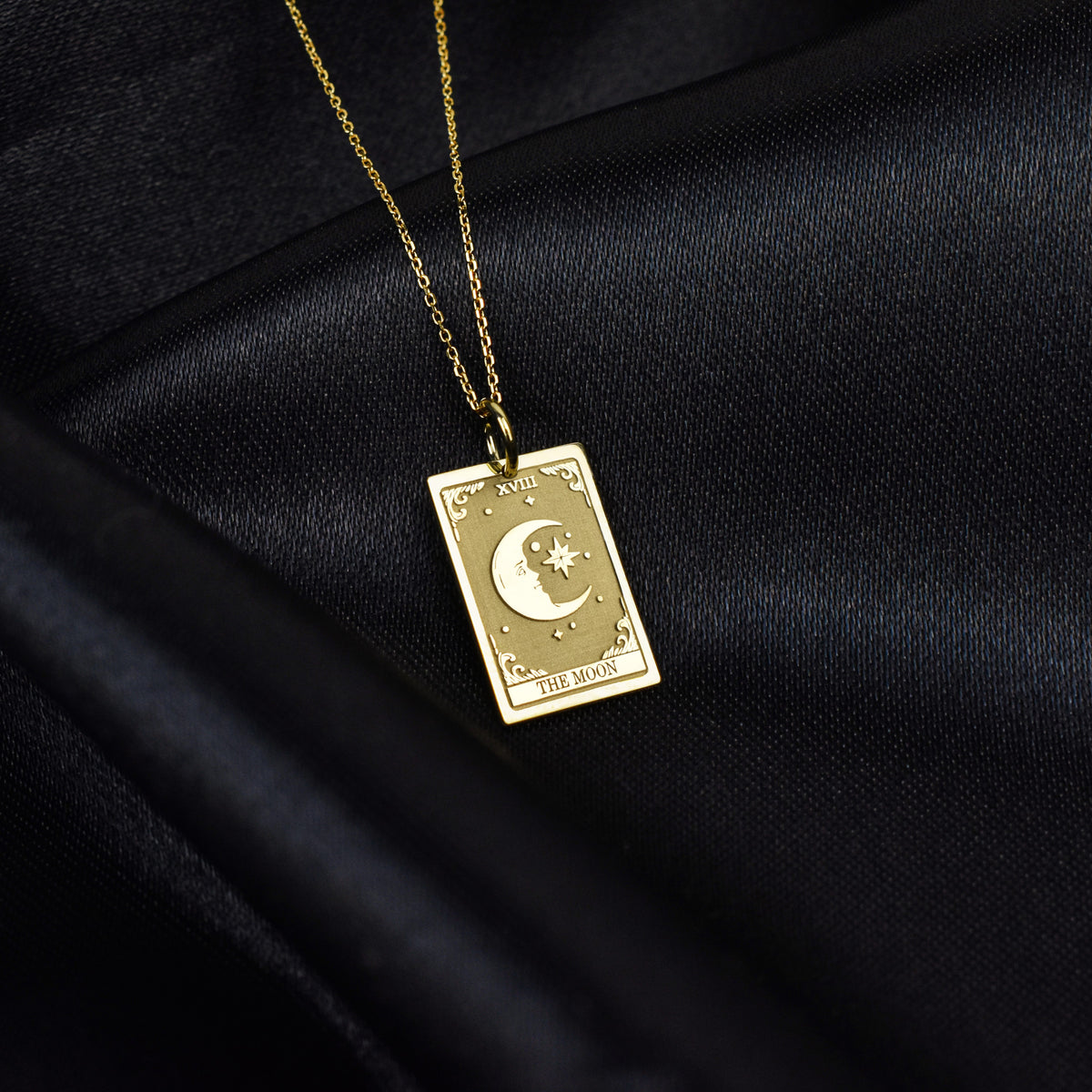 14K Gold Moon Tarot Card Pendant Necklace